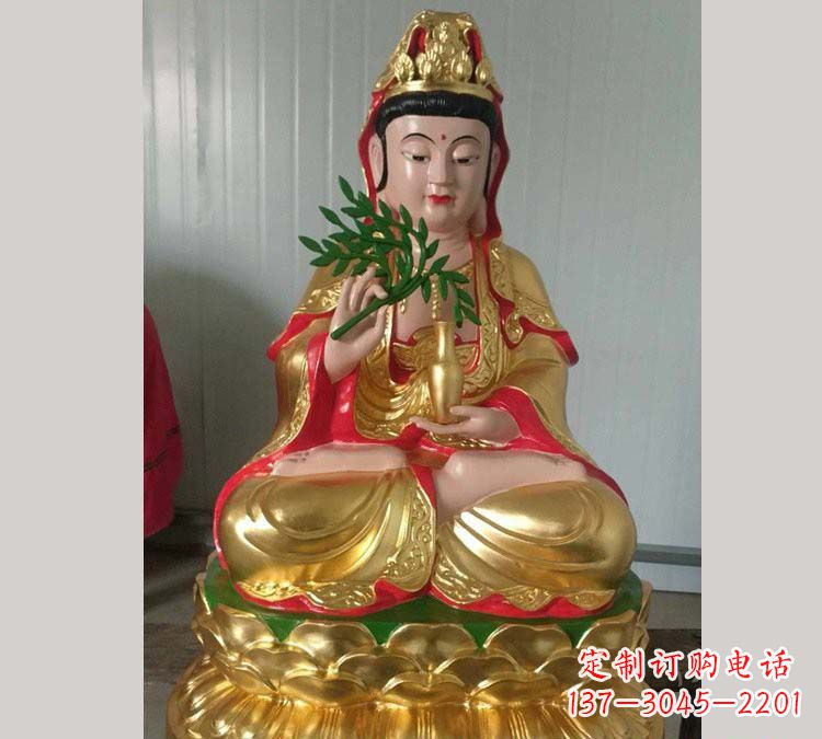 湖北铸铜贴金杨柳观音雕塑