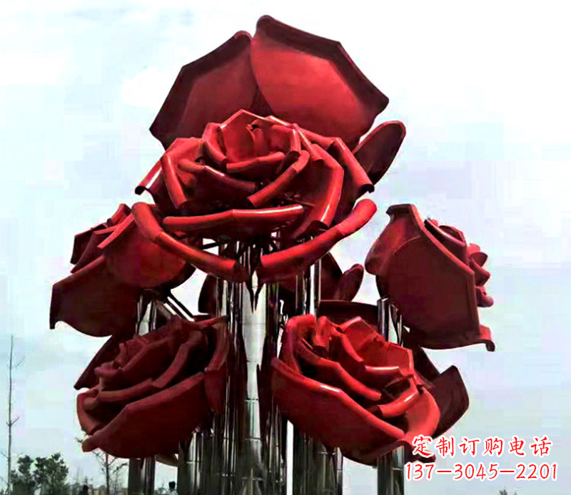 湖北大型不锈钢玫瑰花雕塑