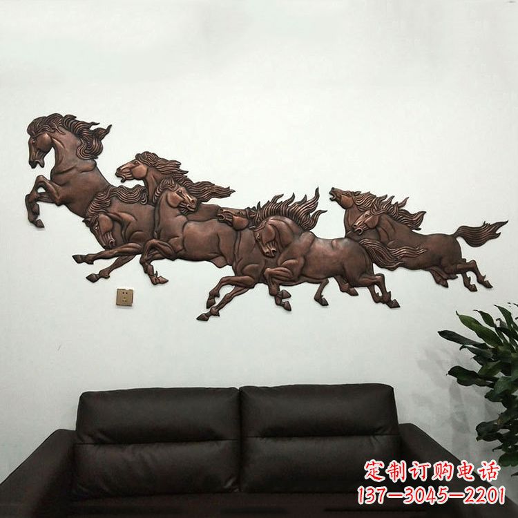 湖北紫铜马儿浮雕装饰画