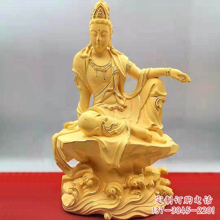 湖北自在观音纯铜镀金雕塑