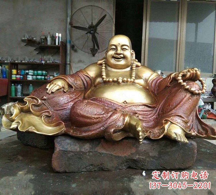 湖北宗教供奉坐式弥勒佛铜雕