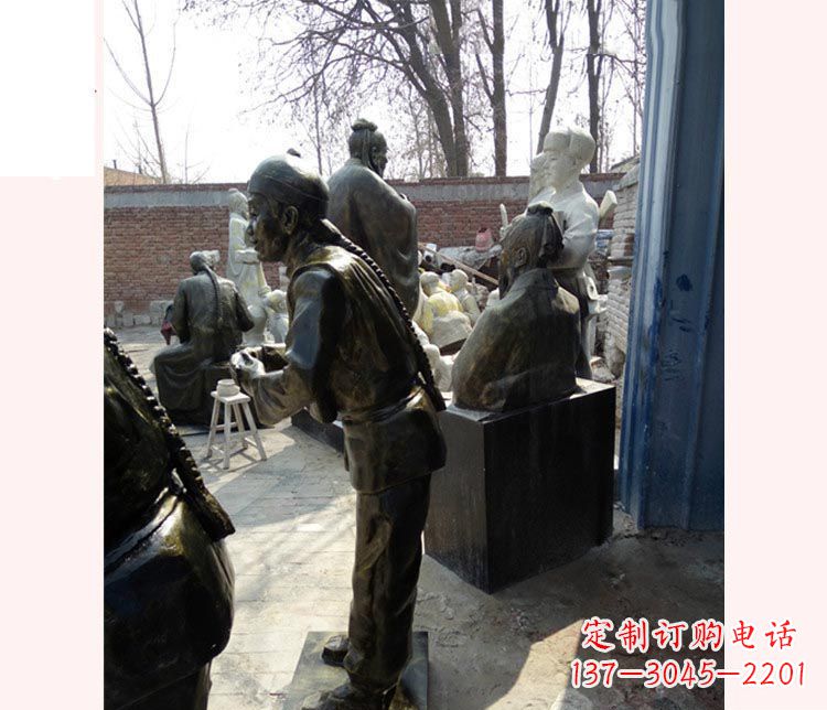 湖北作揖的店小二铜雕