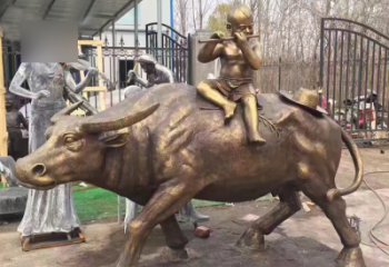 湖北吹笛子的牧童牛公园景观铜雕