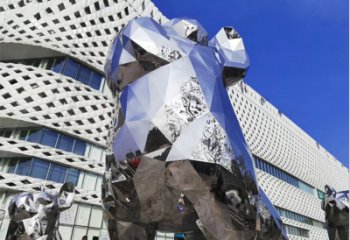 湖北狗雕塑-广场大型不锈钢几何狗雕塑